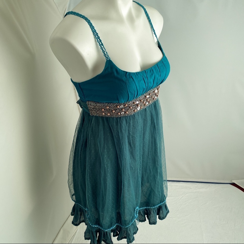 Free People Princess Voile teal babydoll empire waist dress 6 - Picture 2 of 12